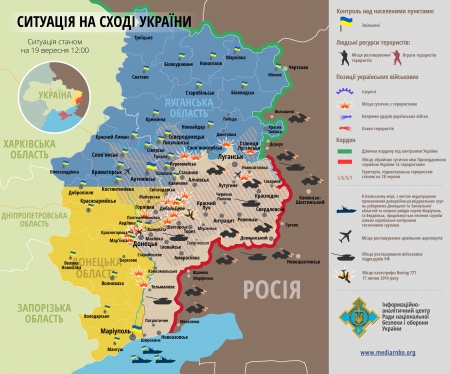 Карта противостояния на Востоке Украины на 19 сентября 2014 г.