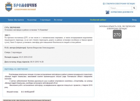 Нова петиція: встановити на зупинці «вул.Ковальова» світлофор з кнопкою
