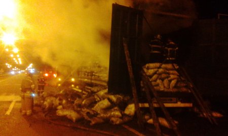 На Полтавщине во время движения загорелся прицеп грузовика