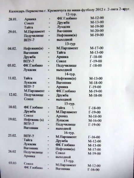 Футзал. Чемпионат Кременчуга. АФИША.