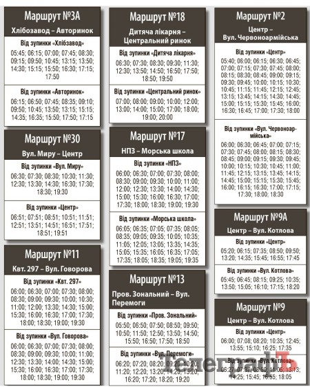График движения маршруток по 1,50 грн в Кременчуге