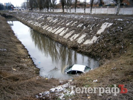 В Кременчуге возле Троицкой церкви автомобиль слетел в канал с водой