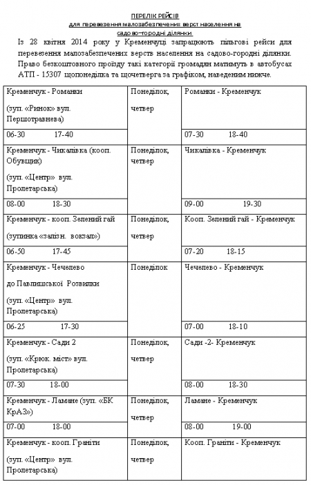 Чем кременчугские пенсионеры-льготники смогут доехать на дачи