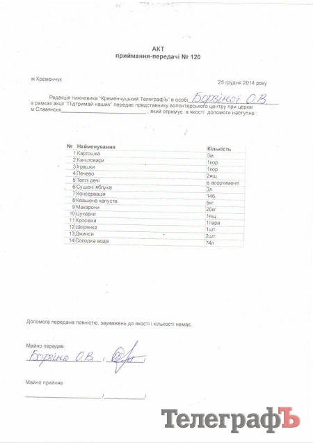 Из Приватной Газеты отправили гуманитарную помощь в АТО