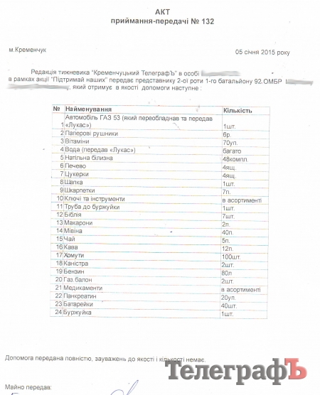«Лукас» передал кременчугским бойцам бронированный грузовик