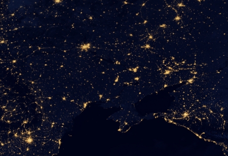 Ночной Кременчуг – вид из космоса