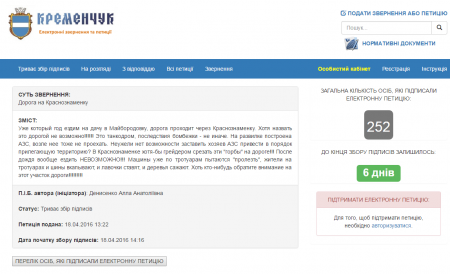 Мэр Кременчуга рассмотрит петицию о ремонте дороги на Новую Знаменку