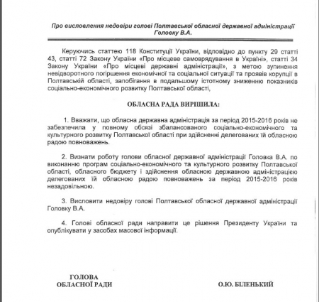 Войны во власти или Холод против Головко: Полтавский облсовет хочет высказать недоверие губернатору