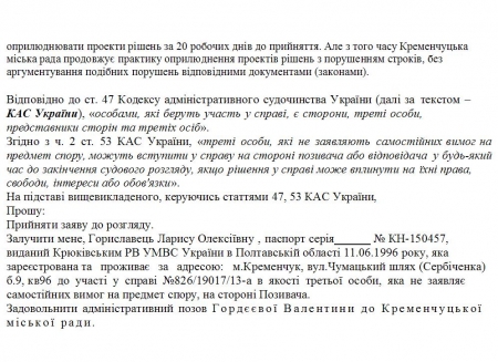 Автозаводский райсуд не позволил активистке выступить третьей стороной в деле против мэрии