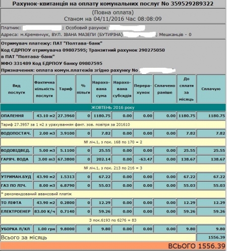 Кременчужане шокированы платежками за отопление