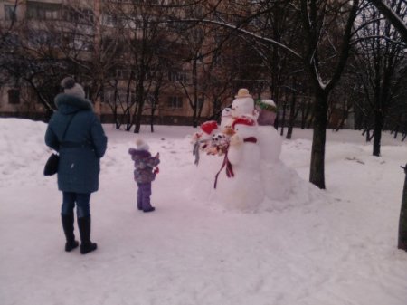 Фотофакт: у Полтаві сім'я сніговиків завела домашніх улюбленців