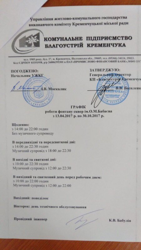 Фотофакт: фонтан в сквере им. О.Бабаева уже радует кременчужан