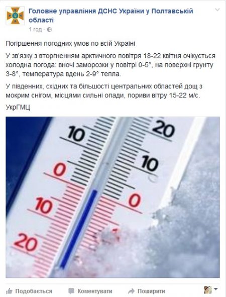 Жахлива погода: на кременчужан чекають заморозки, дощі, сніг та вітрюган
