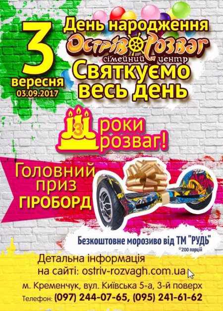 Батьки, не проспіть дитяче свято!  У неділю  "Острів Розваг" святкує  День народження!