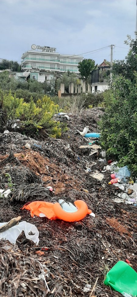 Под фото: Типичная Албания: лакшери отель в окружении мусорок. Все обочины в Албании  —   как мусорки. И неудивительно. При нас прямо во время езды автобусом открыли двери и выбросили пару пакетиков. Оказывается, в автобусах из раздают детям и тому, кому может стать плохо. Если что, все выбрасывают по дороге.