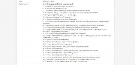 Повний перелік видів підприємницької діяльності Шпорталюка/скриншот з Clarity Project