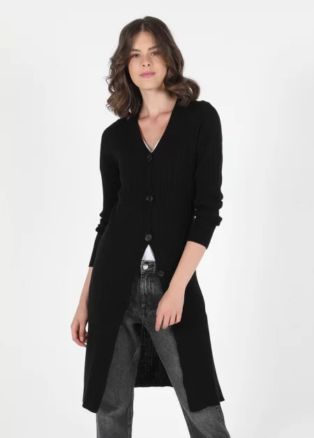 Довгий чорний кардиган