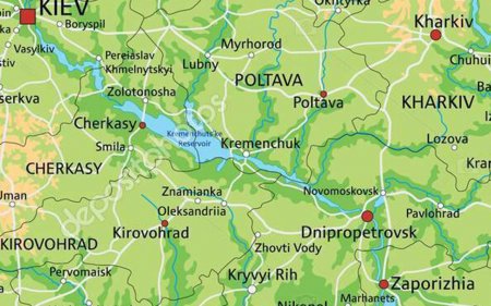 Розташування Кременчуцького водосховища в межах Полтавської, Черкаської та Кіровоградської областей/ geoknigi.com