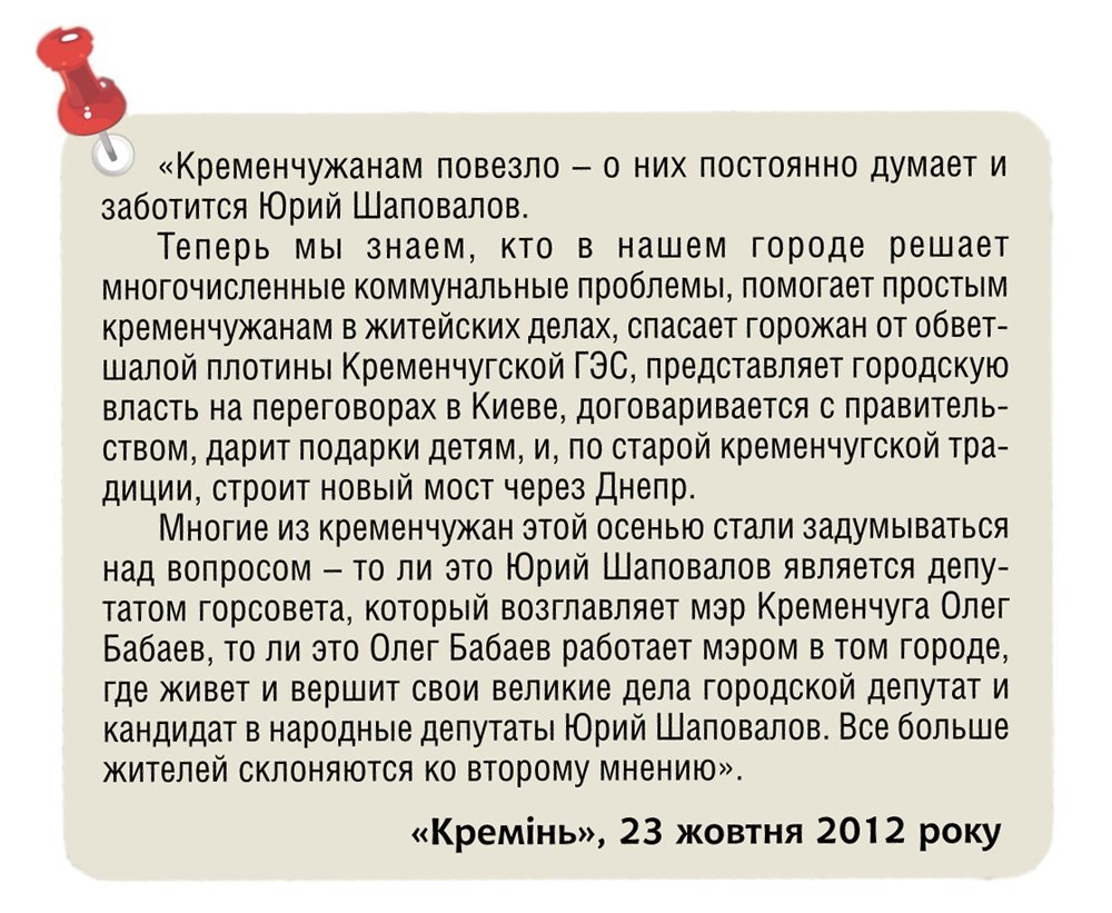 «И это все о нем...» Юрій Шаповалов, нардеп від Кременчука «И это все о нем...» Юрій Шаповалов, нардеп від Кременчука