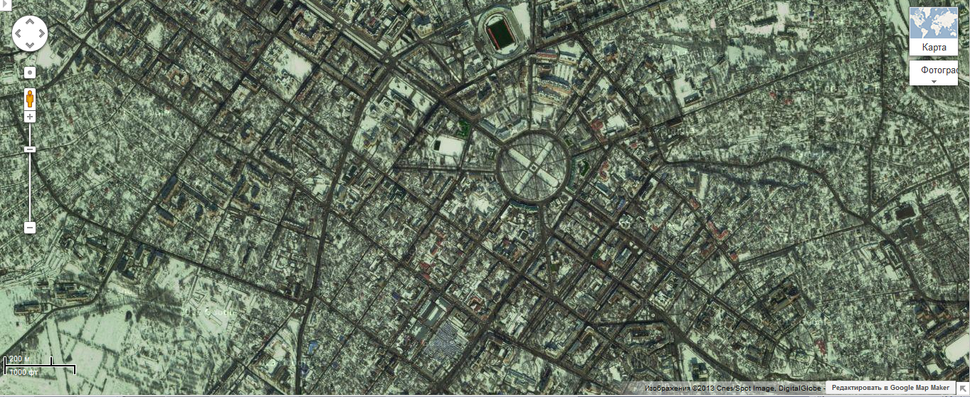 На Картах Google Полтаву засыпало снегом, а в Кременчуге – по-прежнему жара На Картах Google Полтаву засыпало снегом, а в Кременчуге – по-прежнему жара