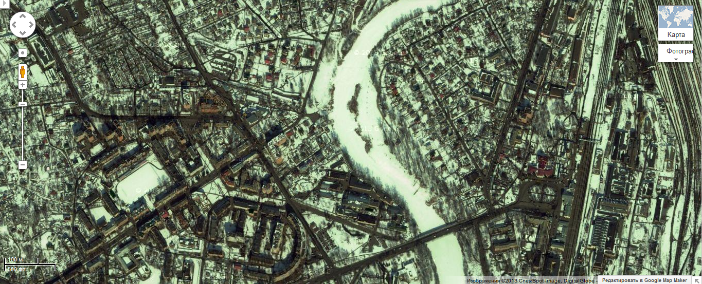 На Картах Google Полтаву засыпало снегом, а в Кременчуге – по-прежнему жара На Картах Google Полтаву засыпало снегом, а в Кременчуге – по-прежнему жара
