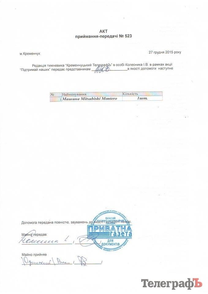 Кременчужане купили для «АЗОВа» 3-литрового «зверя» Кременчужане купили для «АЗОВа» 3-литрового «зверя»