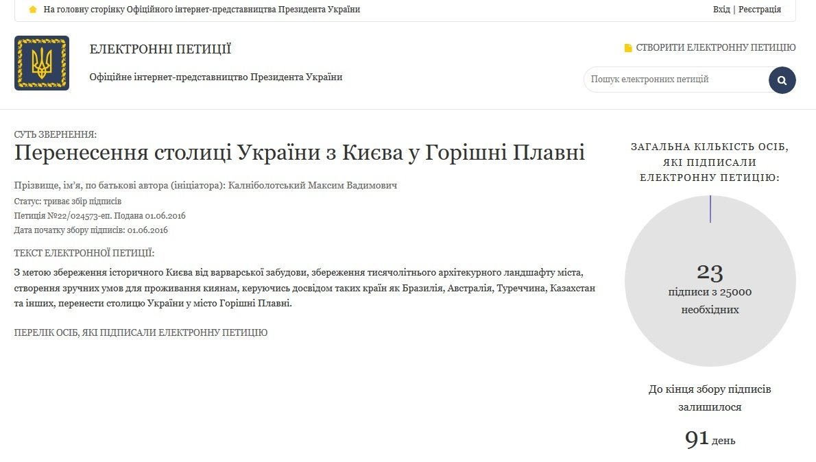 Порошенка просять зробити Горішні Плавні столицею України Порошенка просять зробити Горішні Плавні столицею України