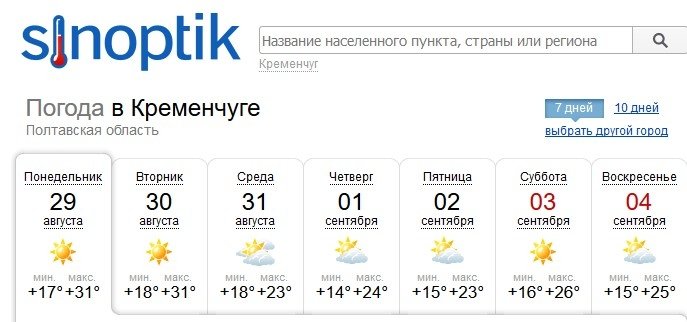 Последняя летняя неделя в Кременчуге будет знойной Последняя летняя неделя в Кременчуге будет знойной