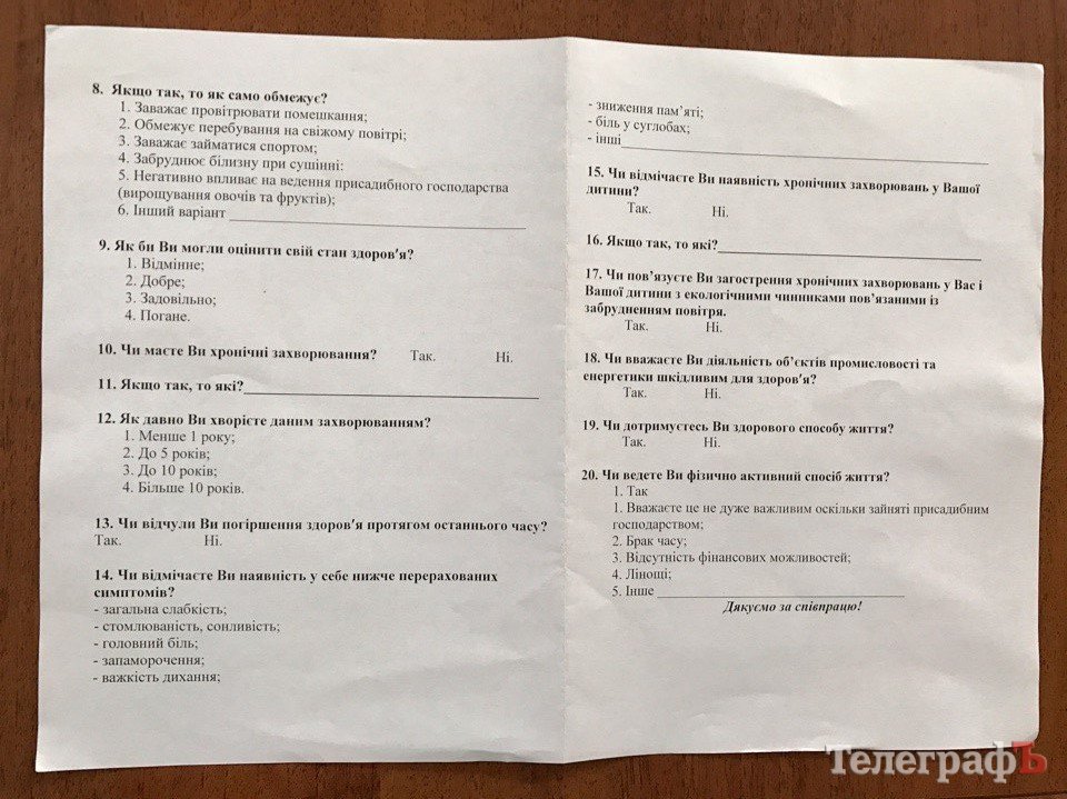 Кременчужан анкетируют, чтобы узнать их мнение о вреде промышленных предприятий Кременчужан анкетируют, чтобы узнать их мнение о вреде промышленных предприятий