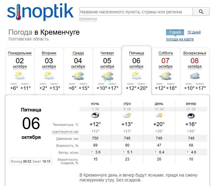 Тепло повернеться до Кременчука у п'ятницю, 6 жовтня Тепло повернеться до Кременчука у п'ятницю, 6 жовтня