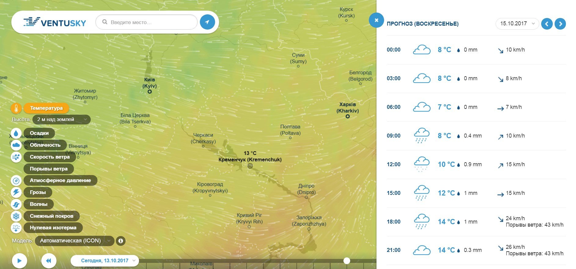 На День защитника Украины в Кременчуге будет лить дождь и подымется ветер На День защитника Украины в Кременчуге будет лить дождь и подымется ветер