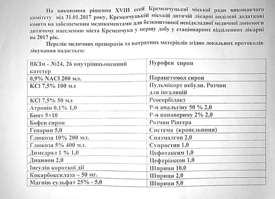 Чому батькам довелося заплатити за лікування дитини у дитячій лікарні Кременчука Чому батькам довелося заплатити за лікування дитини у дитячій лікарні Кременчука
