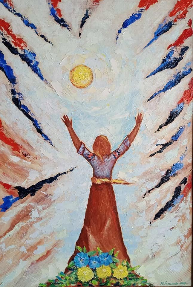 Благаю Небо, зупини! Полотно, оргаліт, олія. 40*60. Стартова ціна - 5000 грн.