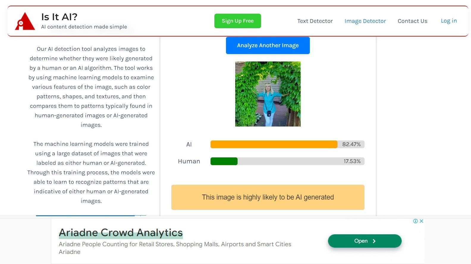 Скриншот із сервісу IS IT AI