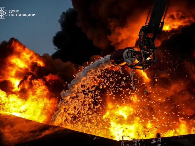 Після російської атаки на Полтавщині сталася пожежа на промисловому об’єкті